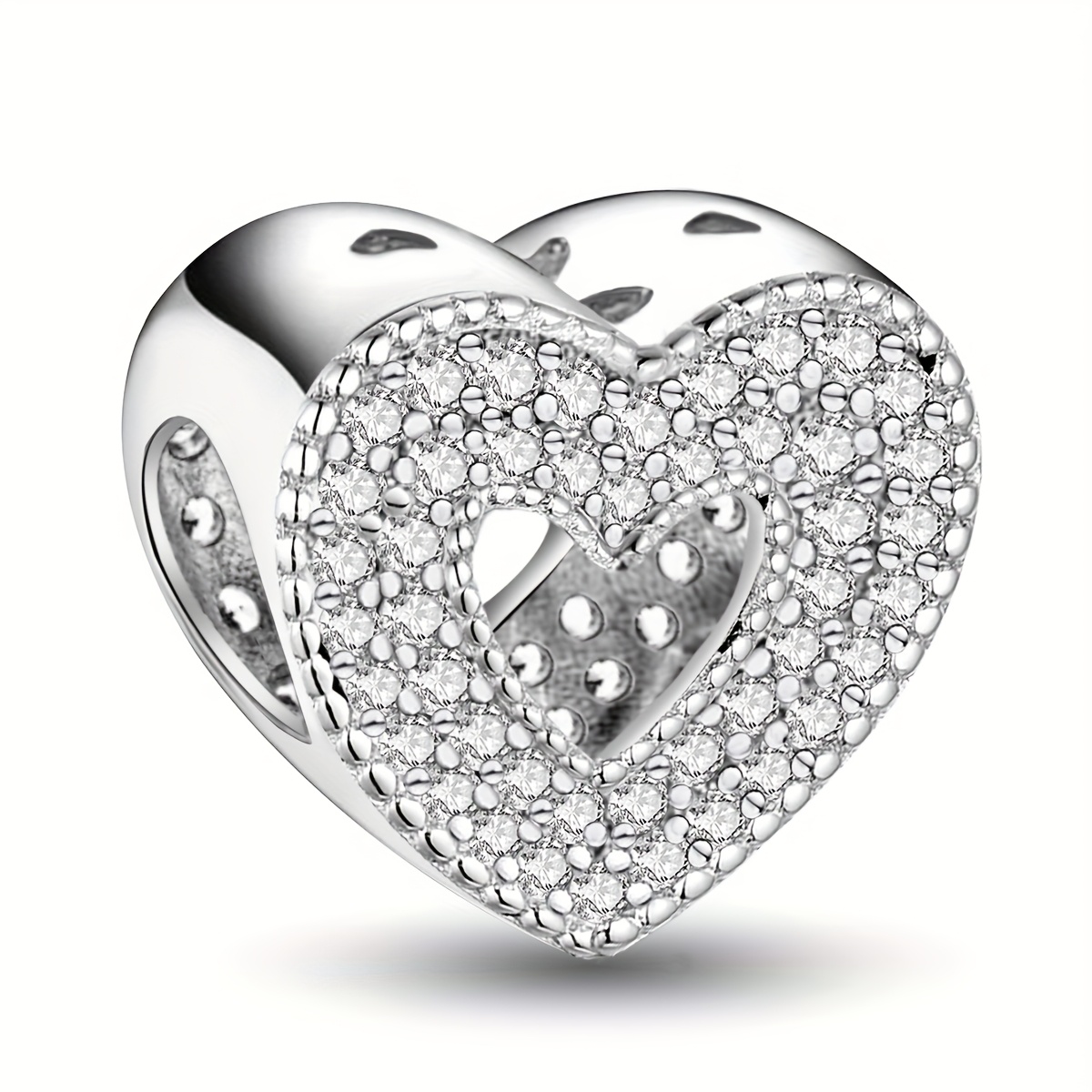 Women's 925 Silver Plated Crown Double Heart Bead for Jewelry Making